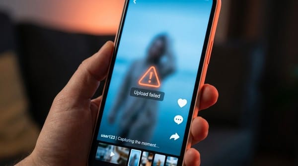 Smartphone displaying a TikTok upload failed error message while posting a video.
