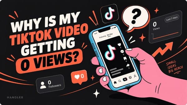 TikTok infographic showing a video with zero views, followers, likes, and recent view statistics.